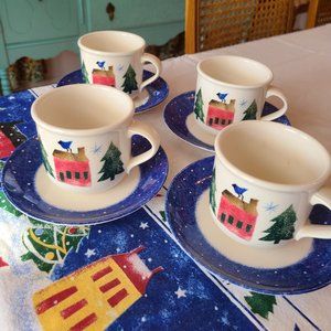Flat Cup & Saucer Set Winter Wonderland by NIKKO - Set of Four
